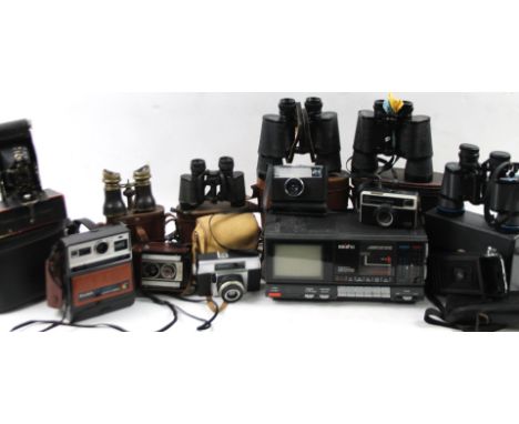 Various binoculars, camera equipment's, etc, a pair of Mark Scheffel binoculars 30x50 1.8 degree, various other camera equipm