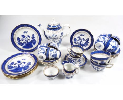 A Booths Real Old Willow pattern part coffee service, to include coffee pot, 19cm H, plates, cups, saucers, etc, printed mark