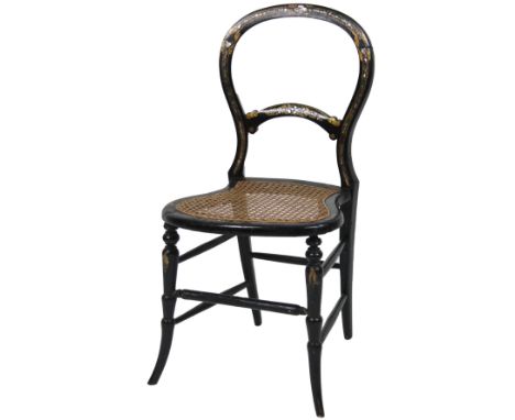A Victorian bergere dining chair, ebonised with a mother of pearl inlay, 80cm H.