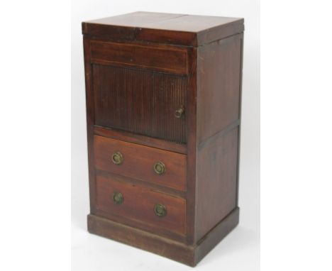 An early 19thC mahogany night chest, hinging to the centre with a tambour front and drawer beneath, on bracket feet, 88cm H, 