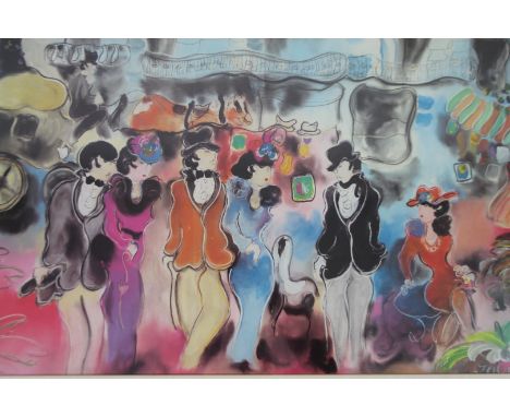 After Zule Moskowitz. Psychedelic figures before building, print, 47cm x 83cm. 