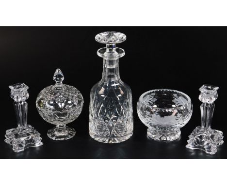 A 20thC crystal glass decanter, with compressed mushroom stopper of shouldered outline, 26cm H, various other crystal, compri