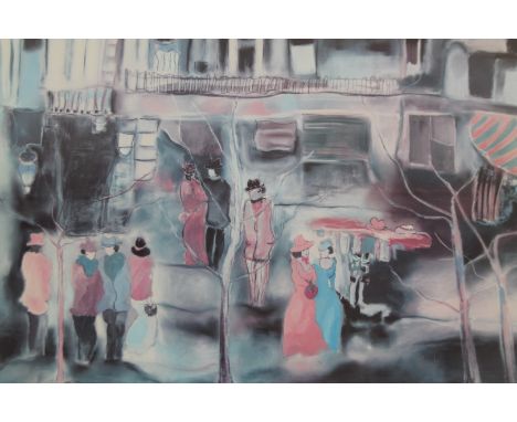 After Zule Moskowitz.  Figures before building, artist limited edition print, no.672/750, signed and numbered to the mount, 5