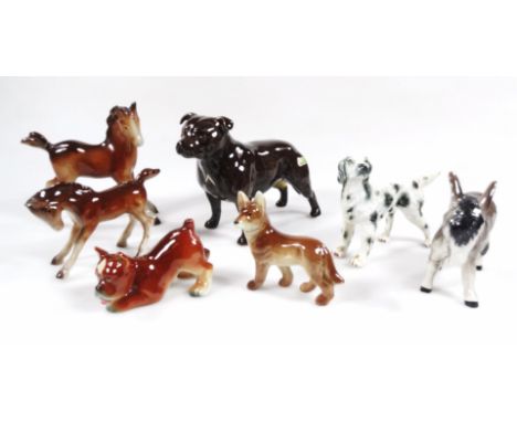 Various pottery animals, to include a Goebel dog with head lowered, 9cm W, etc. (a quantity)
