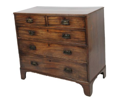 A George III mahogany chest, of two short and three long cockbeaded drawers, on bracket feet, 94cm H, 105cm W, 52cm D.
