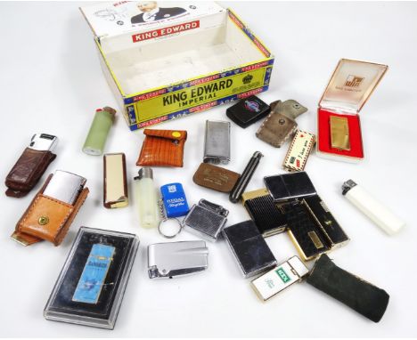 Various pocket lighters, to include WIN chrome plated Ronson lighter, partially engine turned, 10cm W, various others, etc. (