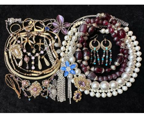 A Collection of Vintage Costume Jewellery to include beads, rings, necklaces, rings, bracelets etc