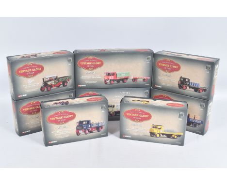EIGHT BOXED 1:50 SCALE LIMITED EDITION CORGI VINTAGE GLORY OF STEAM MODELS, to include a Sentinel C64 Steam Wagon  with barre