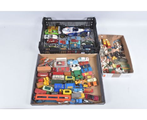 A QUANTITY OF UNBOXED ASSORTED PLAYWORN DIECAST VEHICLES, to include Corgi Toys Austin Mini Police Van, No.448, complete with