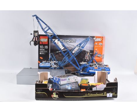 A BUILT LEGO TECHNIC CRAWLER CRANE MODEL, numbered 42042, working model, and appears complete but not checked for missing par