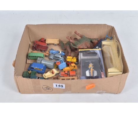 A QUANTITY OF UNBOXED ASSORTED PLAYWORN DIECAST VEHICLES, mainly early Matchbox 1-75 series issues, to include E.R.F. Tanker,