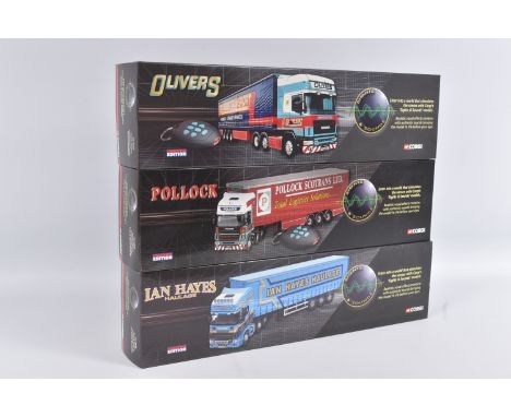THREE BOXED LIMITED EDITION CORGI MODEL HAULAGE TRANSPORT TRUCKS, to include a Scania Topline Curtainside Trailer 'Ian Hayes 