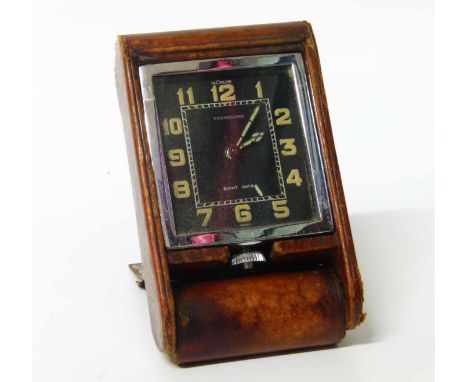 Le Coultre Finnigans eight day travelling clock Condition report: see terms and conditions.
