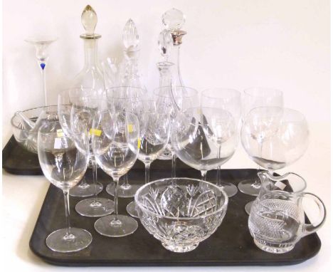 Cut glass decanter with silver rim, various other decanters and glass Condition report: see terms and conditions.