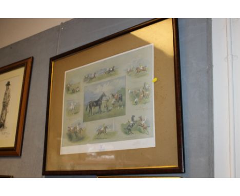 A SIGNED VINTAGE EQUESTRIAN PRINT OF THE 1911 GRAND NATIONAL SIGNED ALFIE BRIGHT;