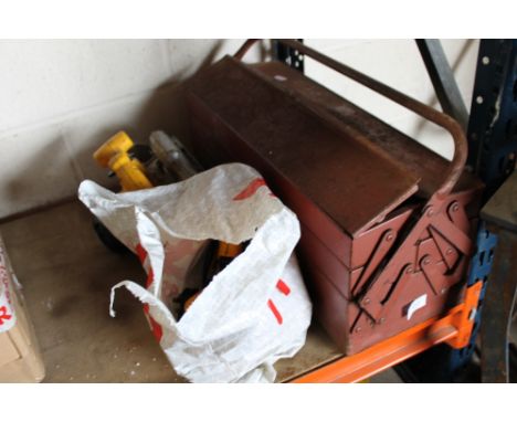 A TOOLBOX + CONTENTS TOGETHER WITH A DE WALT DRILL + SAW