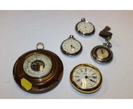 A SMALL BAROMETER, POCKET WATCHES ETC