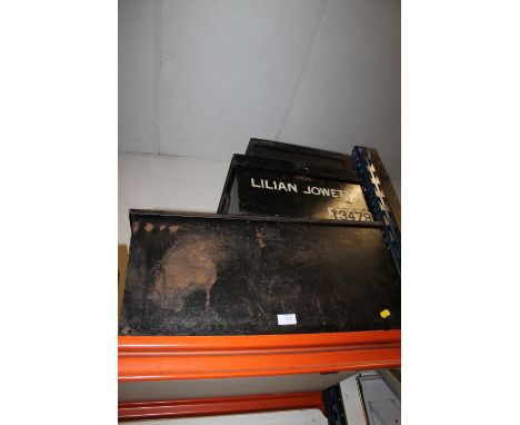 A MILITARY METAL CARRY TRUNK & TWO OTHER TIN BOXES