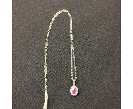 9CT GOLD CHAIN WITH RUBY AND DIAMOND PENDANT