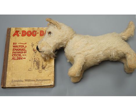 Steiff terrier circa 1920, a book, a dog day illustrated by Cecil Aldir