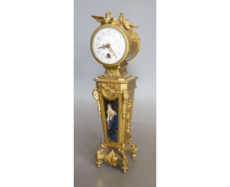 A French ormolu and Limoges enamel mantel timepiece, c.1900 - 31cm tall