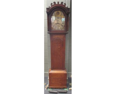 W N East, Bury St Edmunds, an oak 8 day longcase clock, 19th century, silvered arched dial with engraved centre, dial with fa