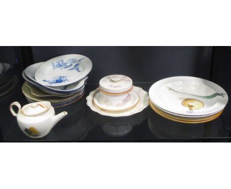 A pair of Wedgwood plates painted by Emile Lessone and other items of 19th century Wedgwood (qty)