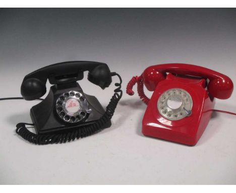 Two modern copies of telephones, one red 'GPO 746 rotary' and one black 'GPO 200' (2)