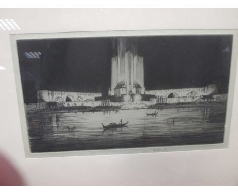 Louis Rosenberg, (American, 1890–1983) Federal Buildings at Night, Chicago, 1933, etching 15 x 27.5cm