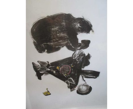 Paul Hogarth 'Santa Monica Beach' signed and numbered 14/150, lithograph; Chloe Cheese, 'Clockwork Bear With Wooden BIrds' si