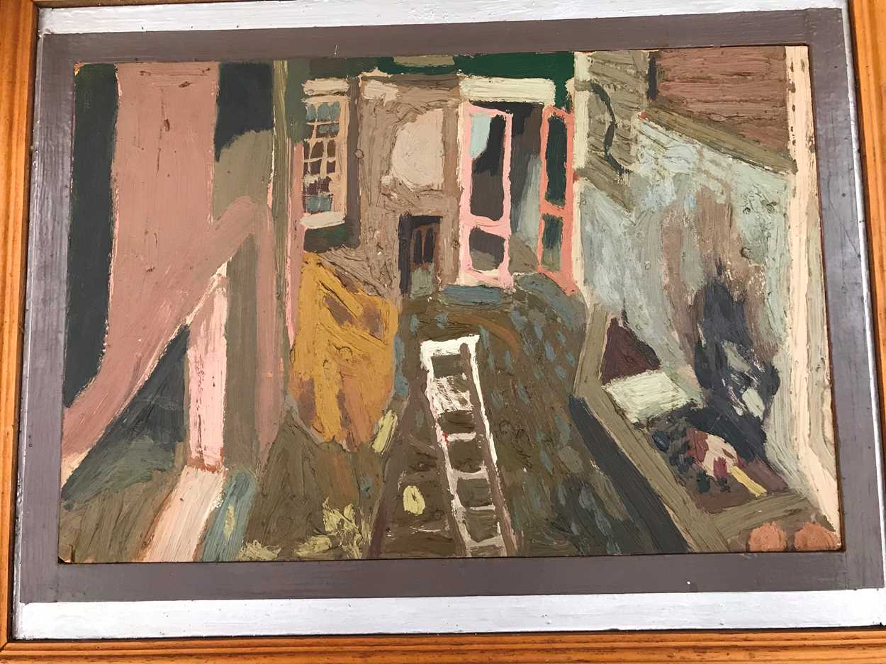 Jon Harris, Courtyard, Victoria Street, Cambridge, oil on board