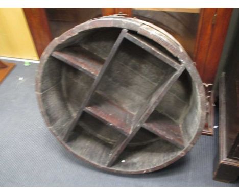 A hanging 'barrel' shelf unit, 75cm diameter