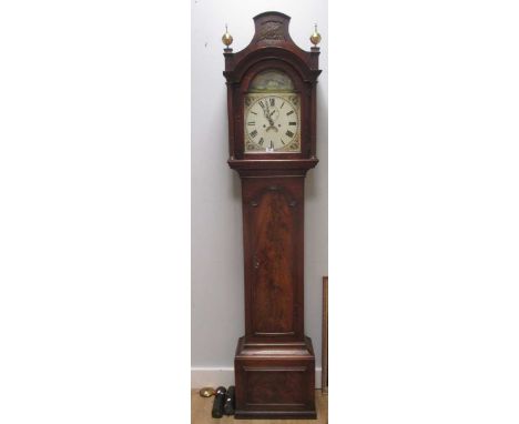 A George III mahogany longcase clock with painted dial; approx 227cm high