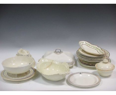 A collection of 18th century Wedgwood and other creamware to include a large octagonal charger, feather rimmed plates and a m