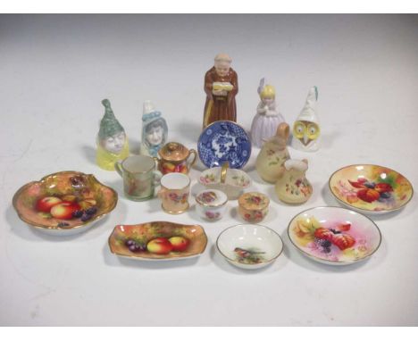 A collection of Royal Worcester miniatures, some signed, and 3 later edition candle snuffers (18)