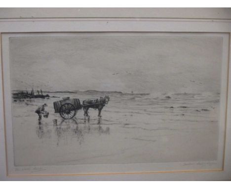 Henry Jackson Simpson (Scottish 1893-1963) The Water Cart, signed in pencil, etching, 15 x 24cm; two 19th century prints - on