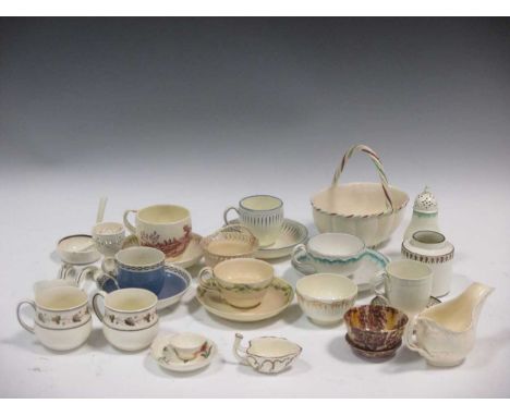 A collection of 18th century Wedgwood and other creamware to include a tea cannister, asparagus server, cups and saucers, an 