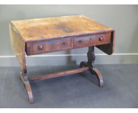 Late Regency rosewood sofa table with crossbanded top, repairs/alterations to supports 72 x 92 x 73cm closed