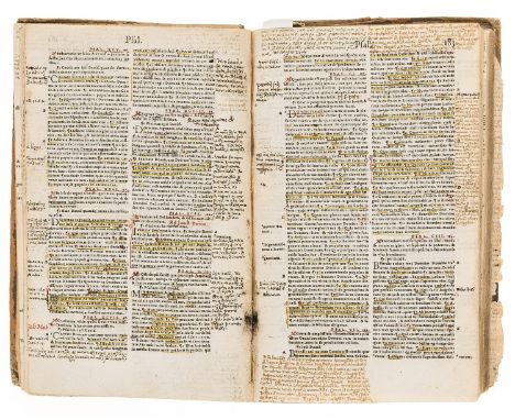 Annotated.- Bible, Latin. Biblia...en Tibi Biblioru vulgata editio, edited by Robert Estienne, double column, lacking all bef