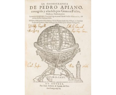 World.- Apianus (Petrus) La Cosmographia, corregida y añadida por Gemma Frisio, Spanish edition, collation: A-Y⁴, title with 