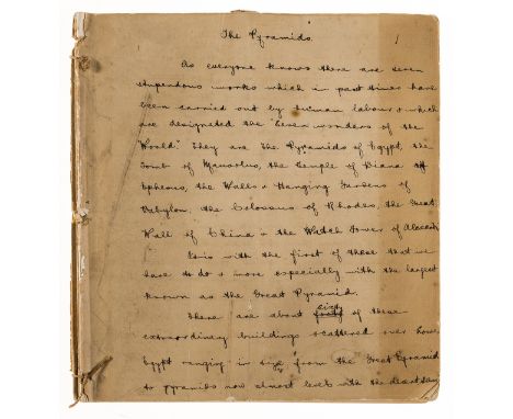 Egyptology.- The Pyramids, manuscript, 50pp., a few wormholes, browned, unbound, sm. 4to, dated in text 25th September 1906.⁂