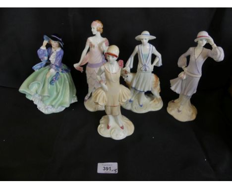 A mixed lot of figurines comprising Royal Worcester 'Clara', 'Kitty', 'Bea', 'Annie' all from the The 1920s Vogue Collection,