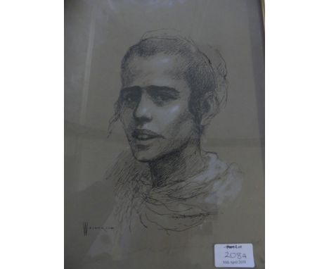 William Weintruab (American circa 1900) Portrait of a girl, pen and ink highlighted with white 