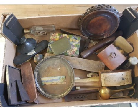 Mixed lot of items to include Chines hardwood stand, pewter inkwell, picture of an alpine scene, etc 