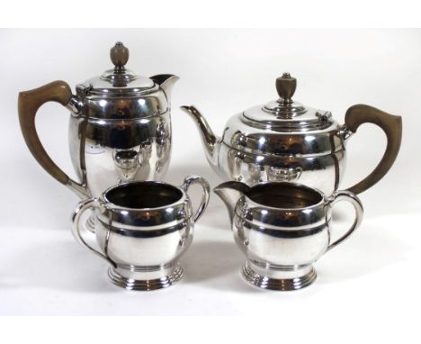 A James Dixon & Son silver-plated four piece tea service each of globular form, height of water pot 20cm 