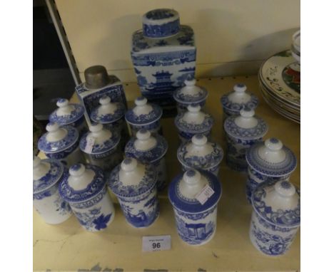 A mixed lot comprising a collection of Spode Blueroom kitchen spice jars together with a Rington's tea canister and a further