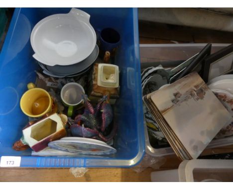 Two boxes of various mixed ceramics to include Portmeirion, Poole and others, plus further decorative mugs, place mats etc. 
