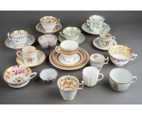 Collection of early 19th Century SPODE cups and saucers, hand painted  