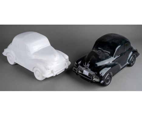 Two large Dartmouth style ceramic car models to include a black and a white Morris Minor 1000 (2) both appear to be in good c