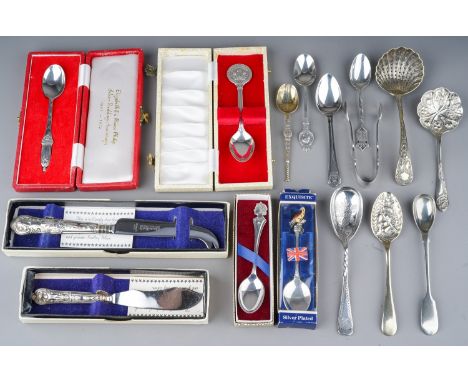 A collection of 20th Century Royal commemorative teaspoons to include: 1. Elizabeth II profile portrait Silver Jubilee spoon,